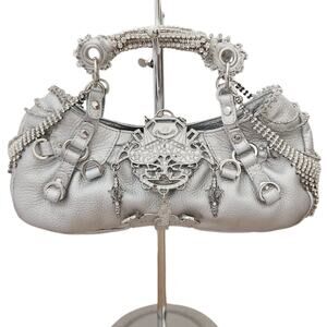 ON AURA TOUT VU Paris silver leather crystal beaded mini statement bag Gagaku